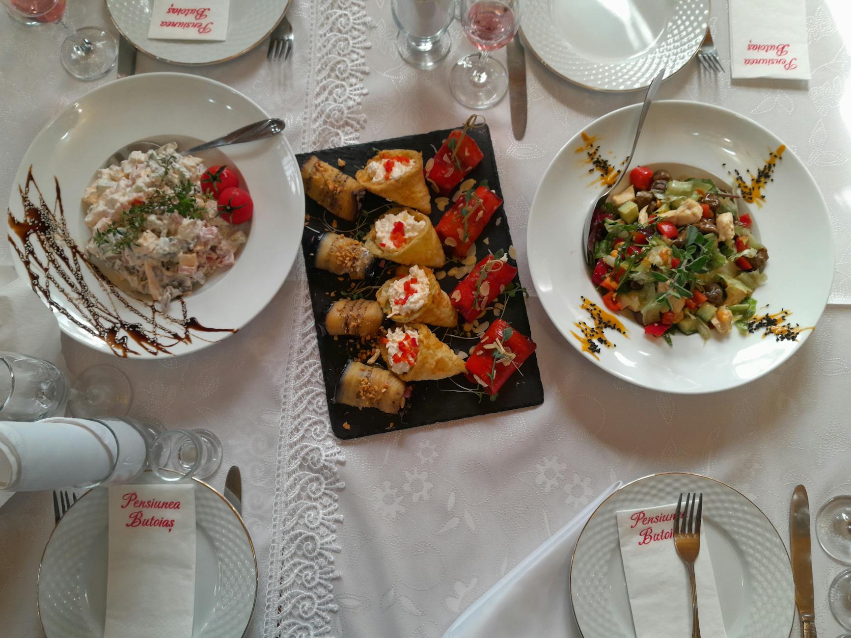 elegant dining table with diverse appetizers