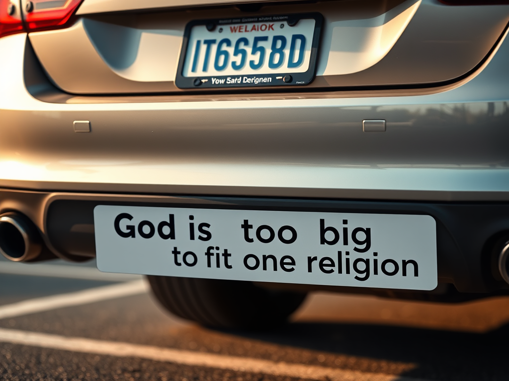 A bumper sticker on the back of a car bumper